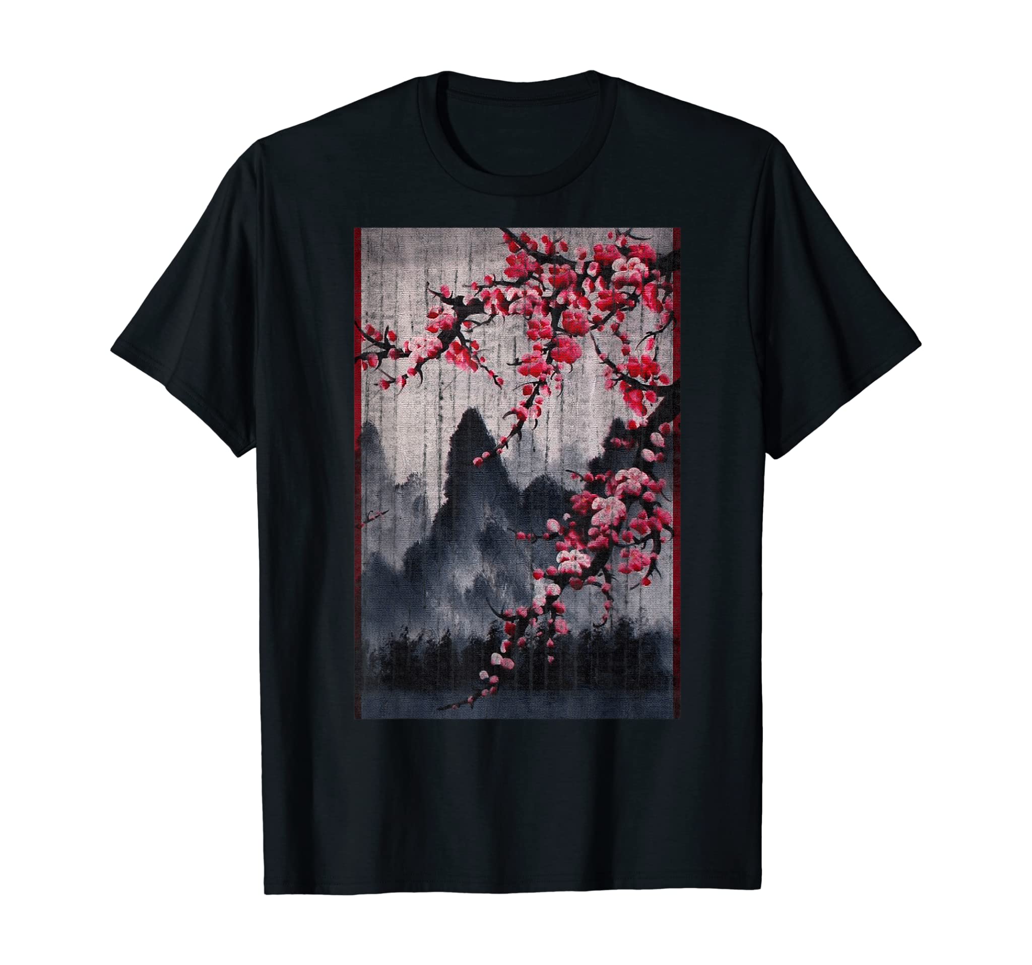 Vintage Cherry Blossom Woodblock Tee Japanese Graphical Art T-Shirt