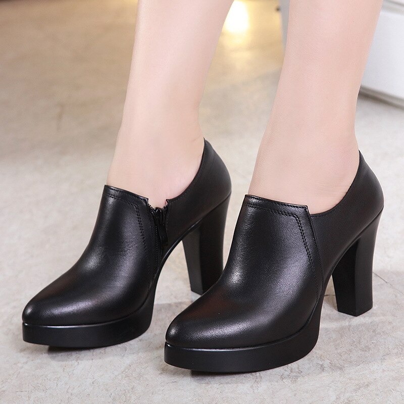 Women Genuine Leather Shoes New Fashion Women Pumps with High Heels for Ladies Work Shoes Dancing Platform Pumps 2019 New alx