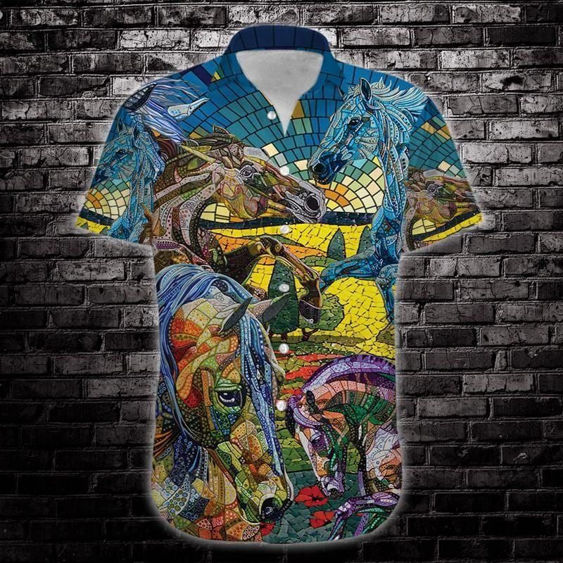 Abstract Horse Aloha Hawaiian Shirt Colorful Short Sleeve Summer Beach Casual Shirt For Men And Women