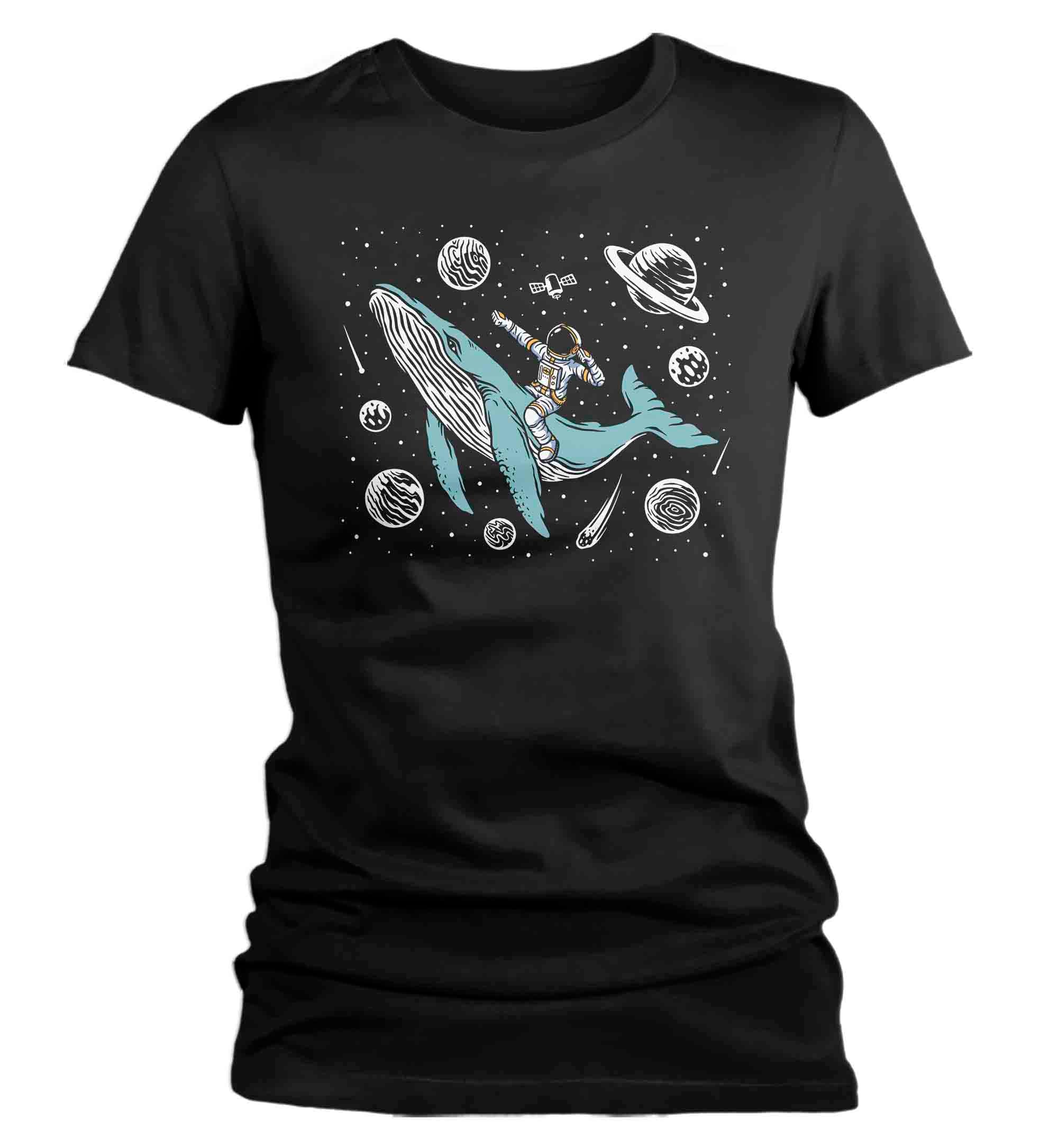 Women’S Astronaut Shirt Humpback Whale T Shirt Streetwear Tee Space Tshirt Planets Ride Whale Space Ladies V-Neck Soft Tee