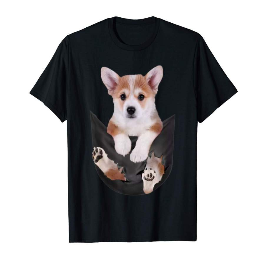 Tiny Dog Cute Gift Men Corgi In The Pocket T Shirt Men Printed T Shirts