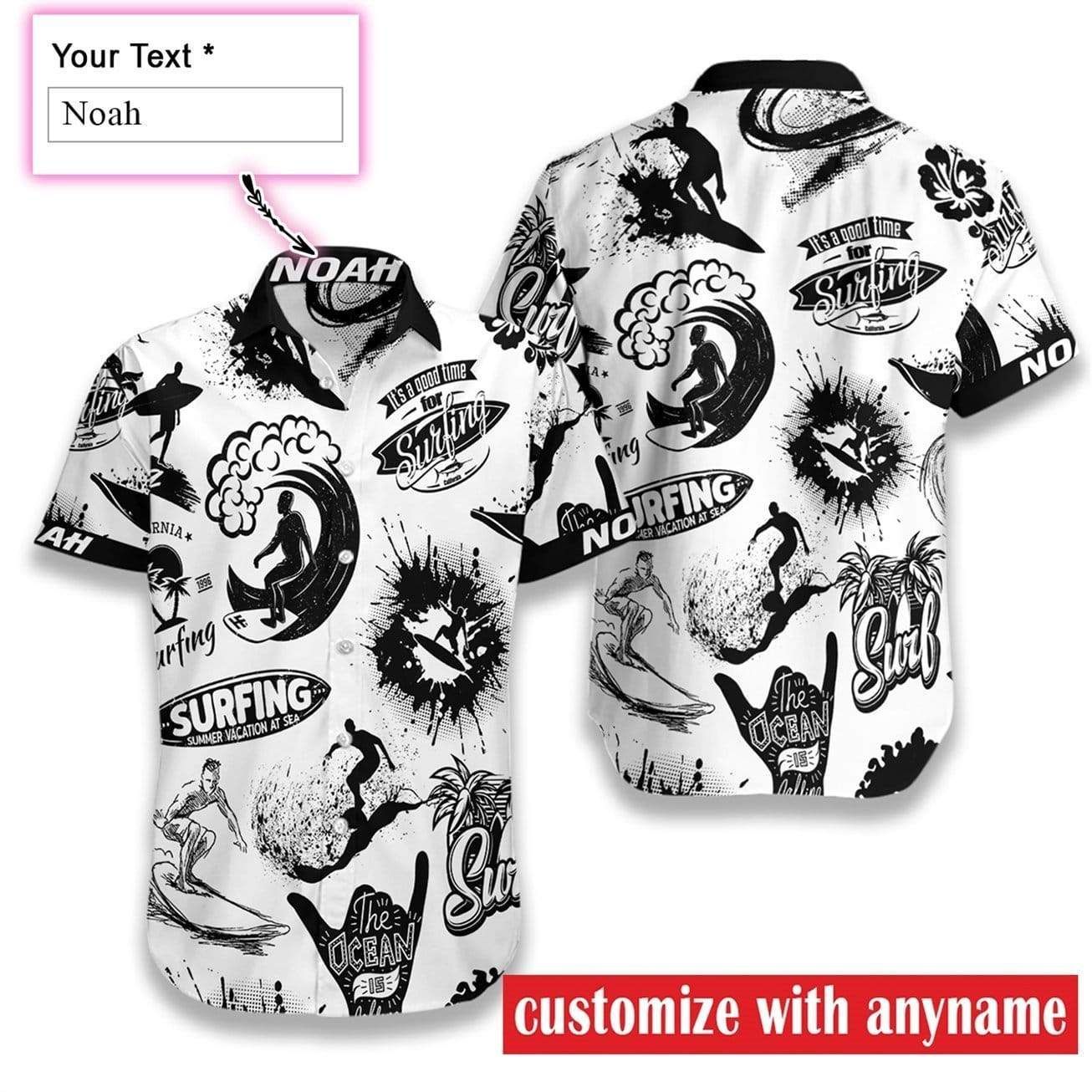 Shop From 1000 Unique Personalized Surfing Art Black And White Hawaii Aloha Shirts Custom Name Dh Ha48017