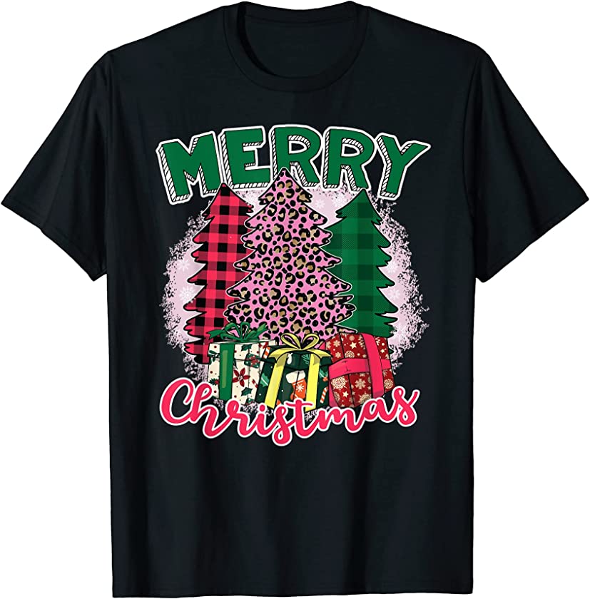 Western Boho Merry Christmas Leopard Buffalo Christmas Tree T-Shirt