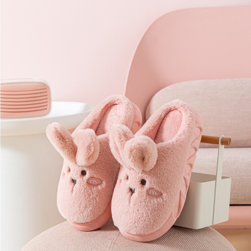 2021 Winter Women Home Cotton Slippers Indoor Cozy Soft Slides Cute Rabbit Ear Platform Shoes Cartoon Bunny Non-Slip Slippers alx