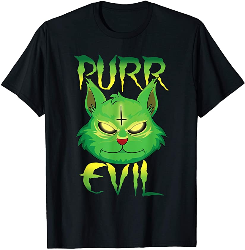 Satanic cat kitten Purr Evil 666 pentagram Halloween T-Shirt