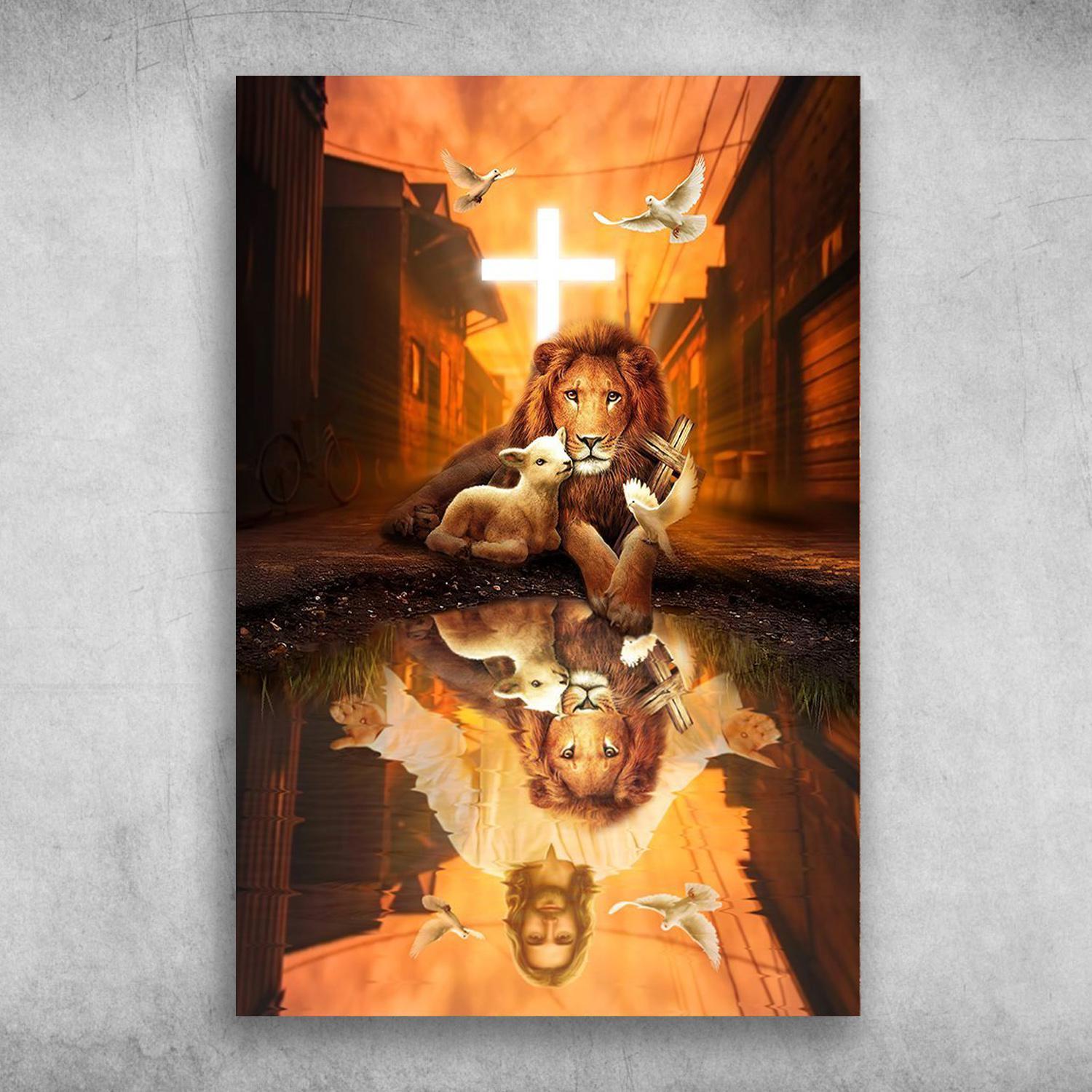 The Lion God The Cross Always Here Poster Print Wall Art Canvas Wall Decor