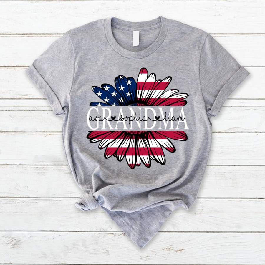 Personalized Grandma Daisy America Flag Kids Names Shirt