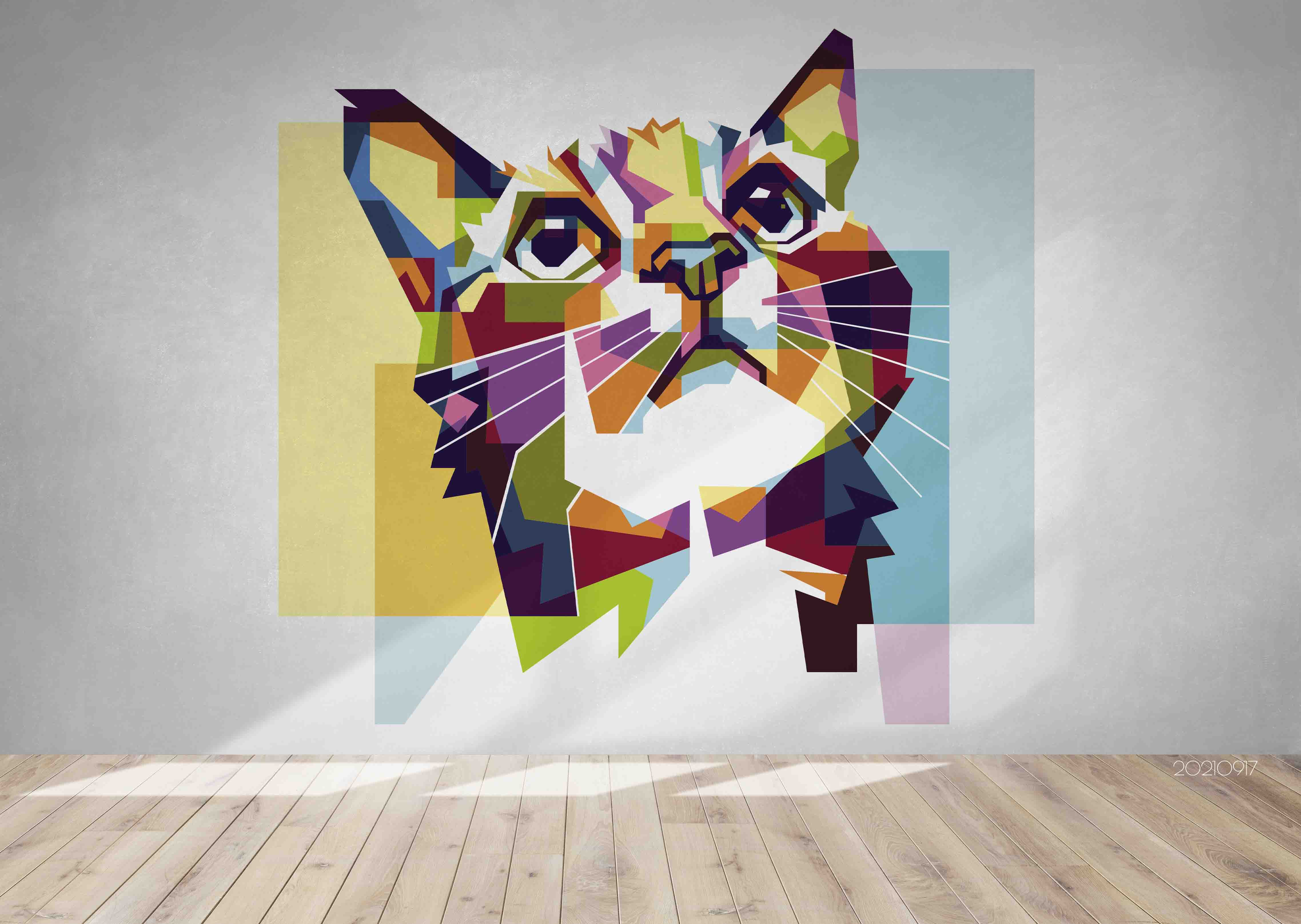 3D Hand Drawn Colored Cat Animal Wall Mural Wallpaper Lqh 51