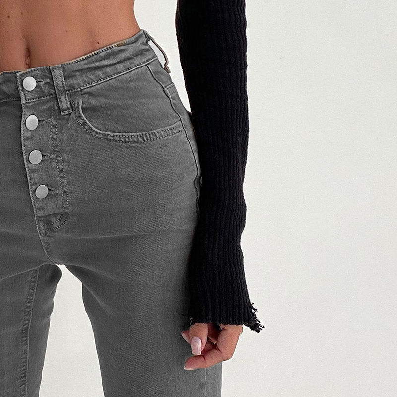 Women’s button jeans Y2K niche design pants Women’s hit white button jeans Women’s high-waisted thin all-match pants 2021 new alx