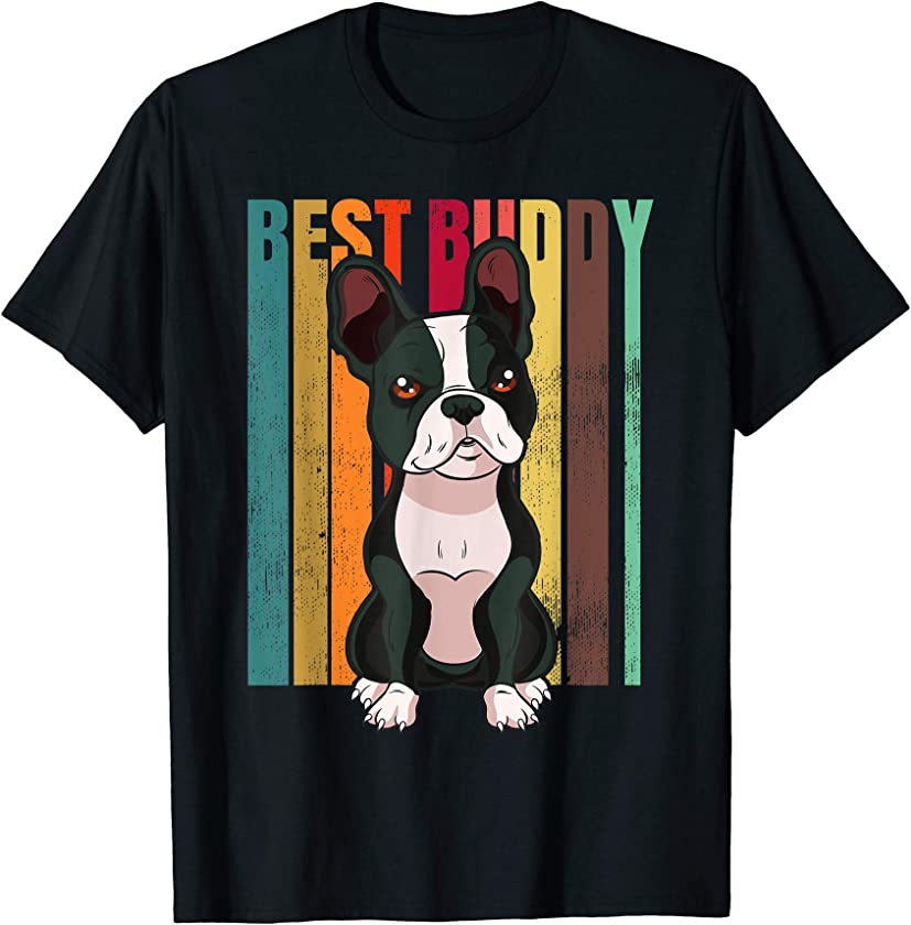 Boston Terrier Vintage Best Buddy Illustration T-Shirt