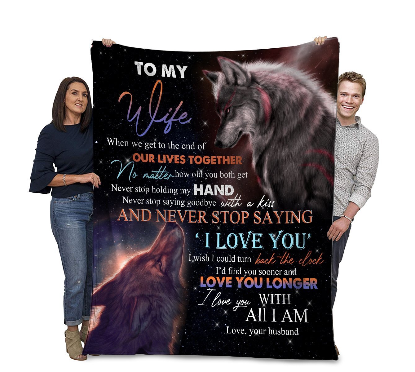 To My Wife When All I Am Grey Wolf Couple Custom Name Text Personalized Fleece Blanket Print 3D