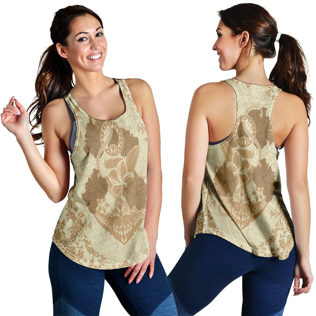 Hawaiian Anchor Hibiscus Flower Vintage Racerback Tank Beige Ha45304