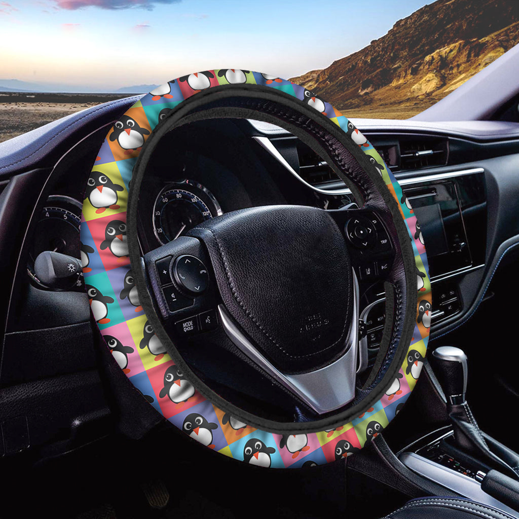 Cute Colorful Penguin Pattern Print Car Steering Wheel Cover