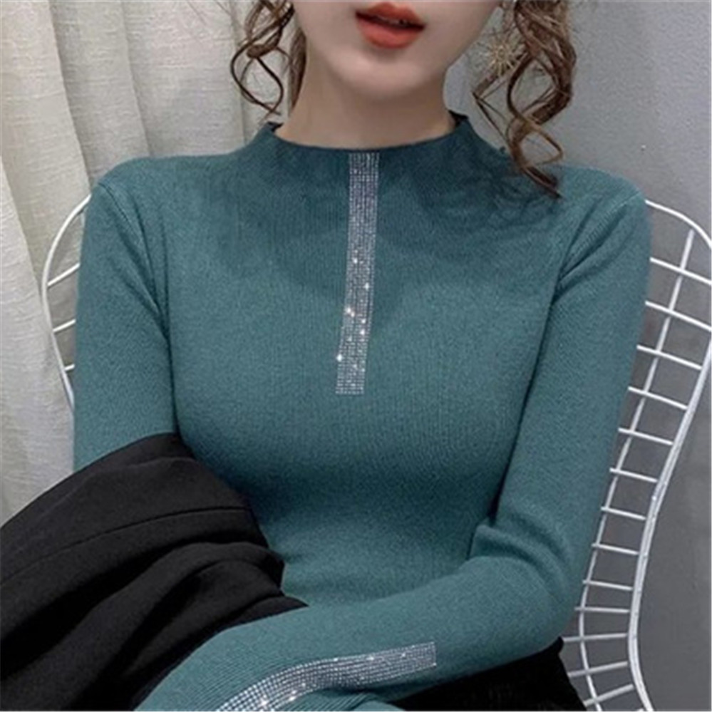 2021 Woman Sweaters Turtleneck Sweater Women’s Underwear Fall Winter Fashion Rhinestone Pullover Sweater alx