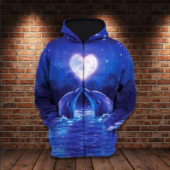 Dolphins Love Couple All Over Print Gift For Dolphin Lovers Us Unisex Size Zip Up Hoodie