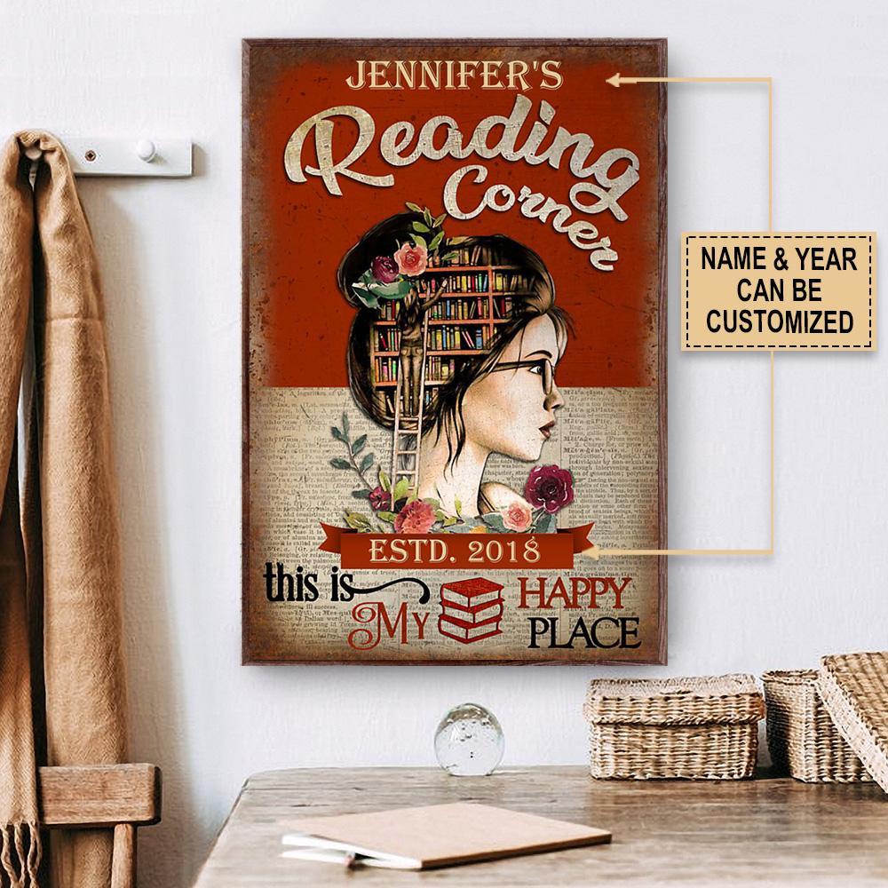 Aeticon Gifts Personalized Reading This Is My Happy Place Canvas Mom Dad Gift Home Decor