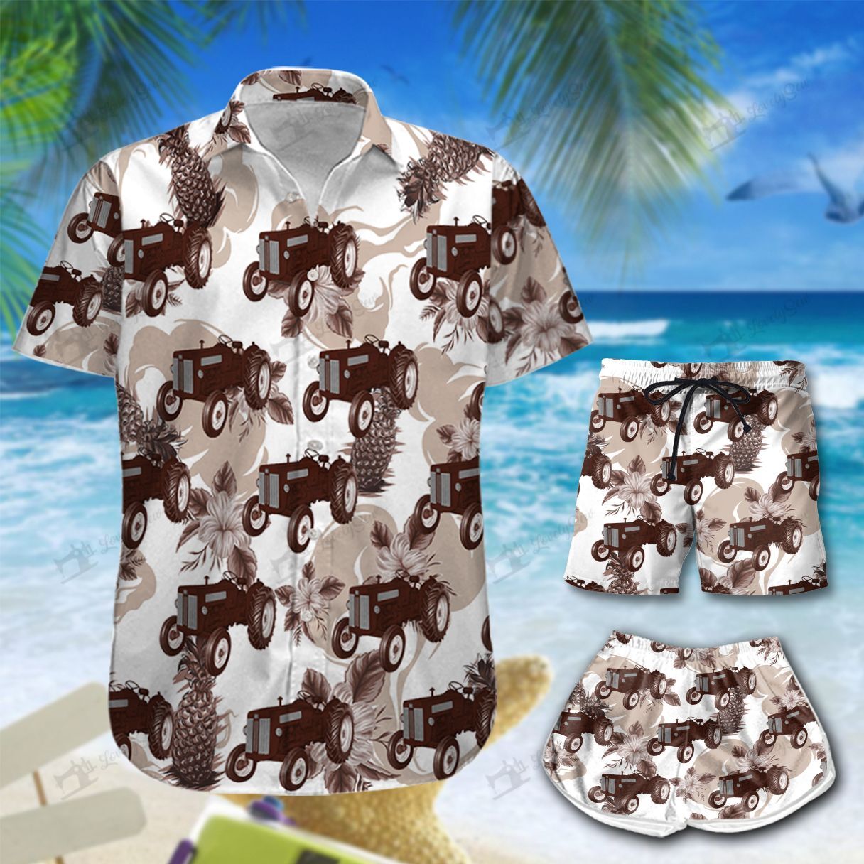 Tropical Tractor Pineapple Hawaiian Shirt Shorts Ha61914