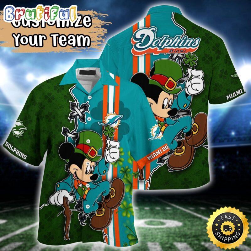 Nfl Miami Dolphins Hawaiian Shirt Mickey Mouse Saint Patricks Day