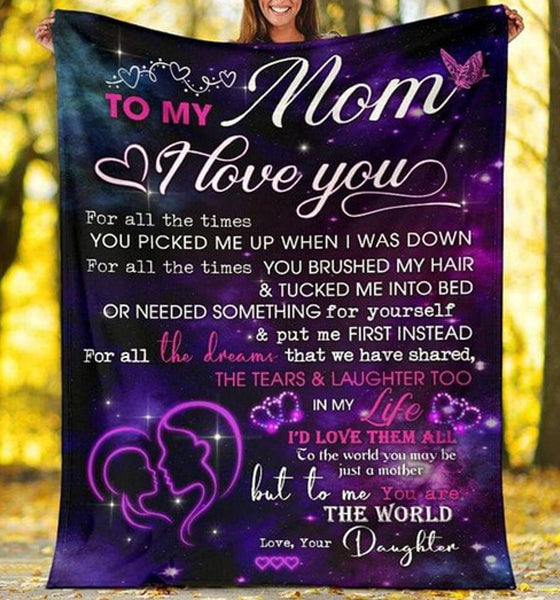 To My Mom Galaxy Background I Love You Who Is The World To Me Gift From Daughter Fleece Blanket Home Decor Bedding Couch Sofa Soft And Comfy Cozy