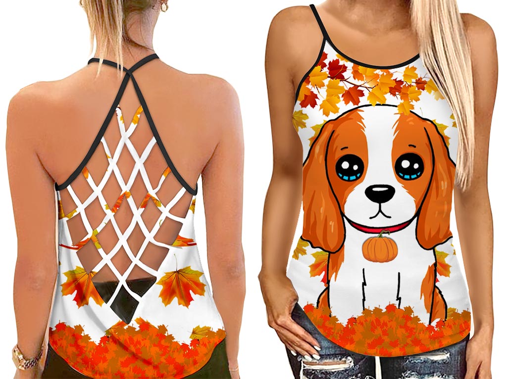 Lovely Puppy Tank Top Thanksgiving Day Shirt Women – Autumn Cross Open Back Camisole Tank