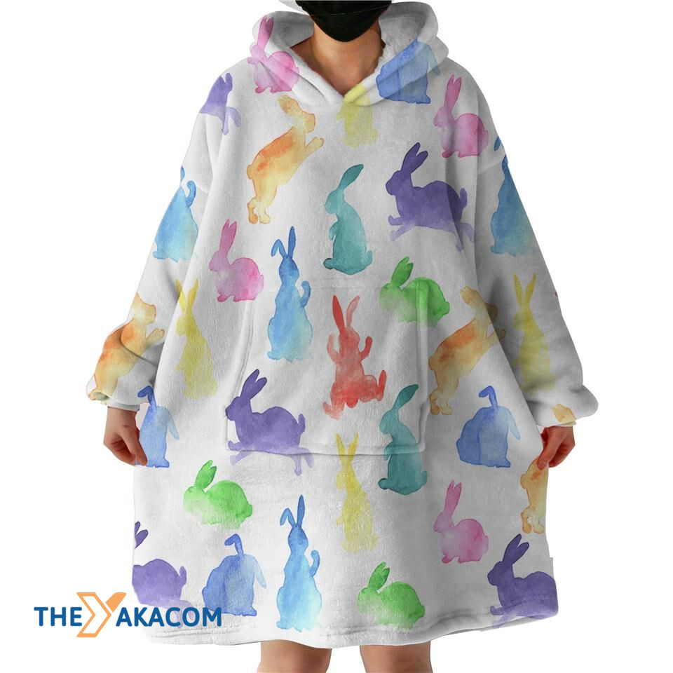 Colorful Rabbit On White Background Design Hoodie Blanket