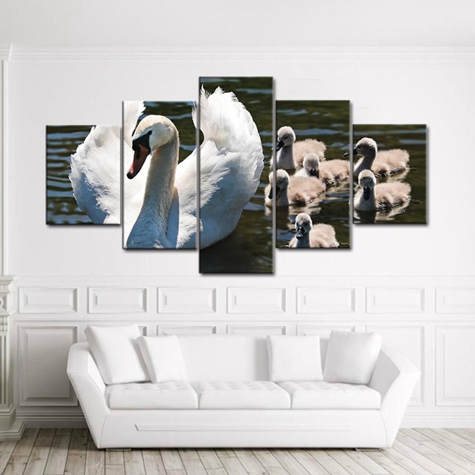 Swan 7 Animal 5 Panel Canvas Art Wall Decor