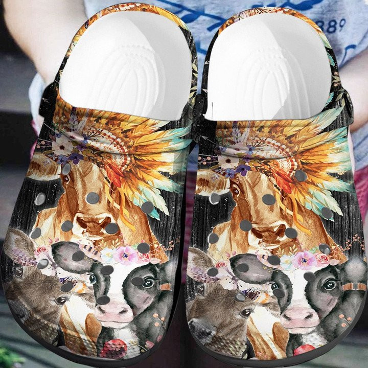 Cow Flower Crocs Classic Clogs Shoes Girl Loves Cow Farm Life Custom Shoe S