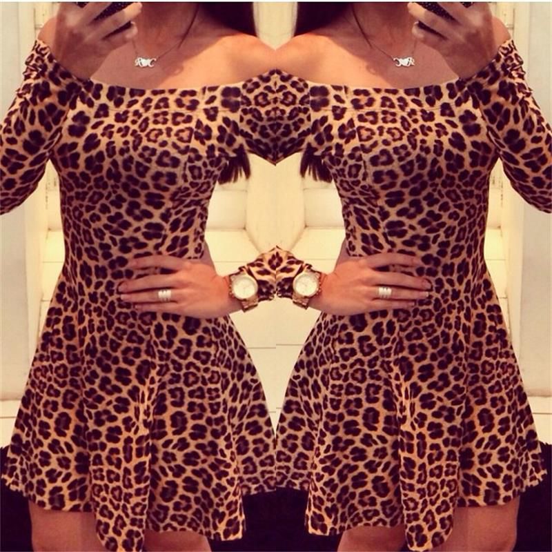 Sexy Leopard Long Sleeve Mini Dress