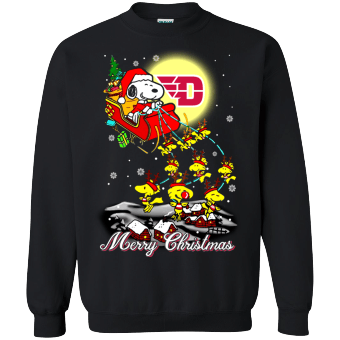 Amazing Dayton Flyers Snoopy Ugly Christmas Sweaters Santa Claus With Sleigh Sweatshirts