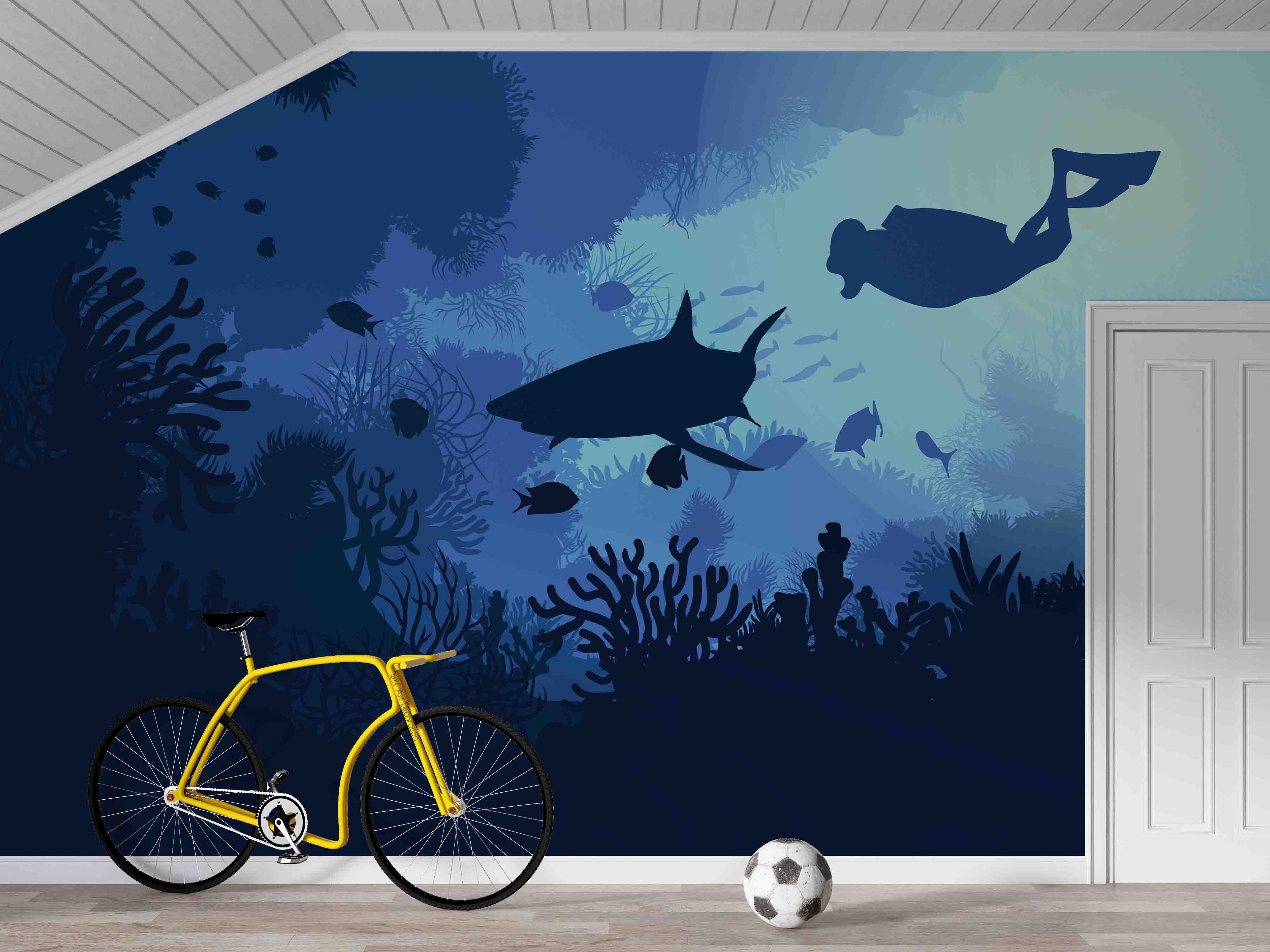 3D Blue Undersea Shark Coral Diving Wall Mural Wallpaper Gd 3098