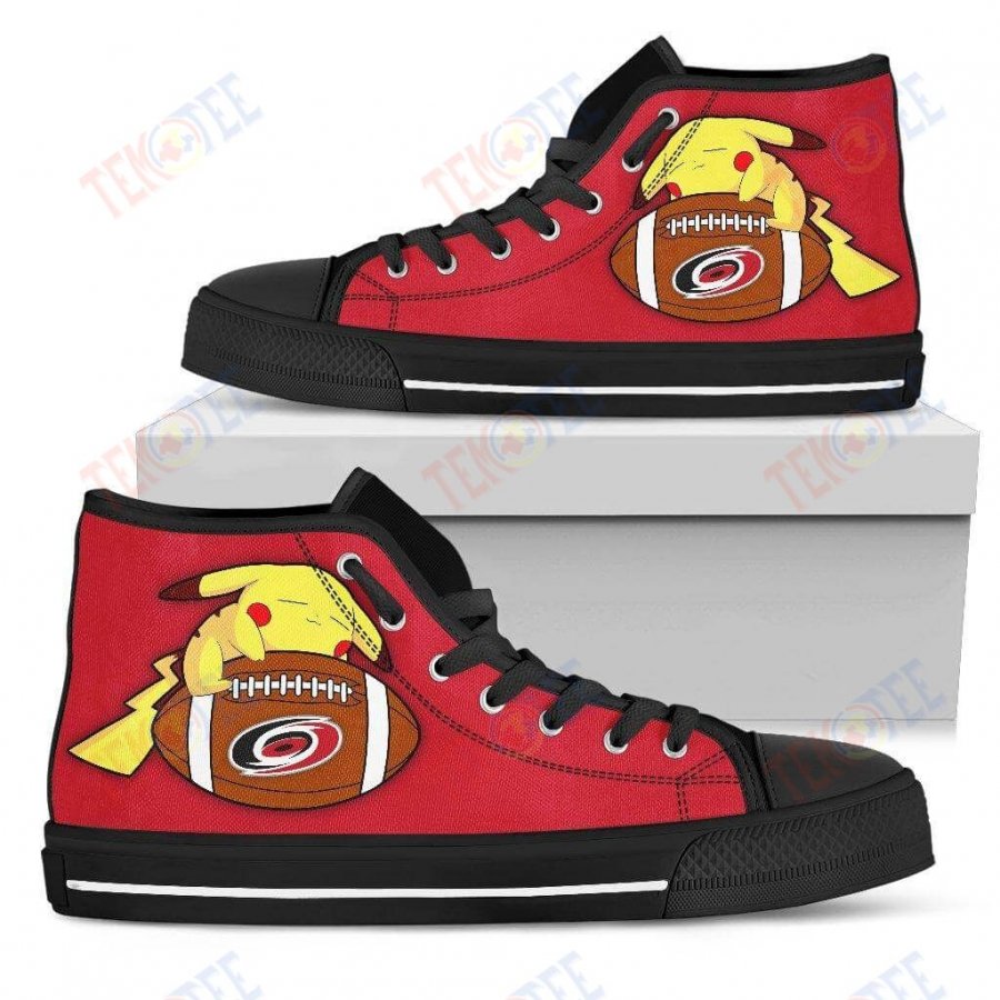 Mens Womens Carolina Hurricanes High Top Shoes Pikachu Laying On Balltop Quality TMT846