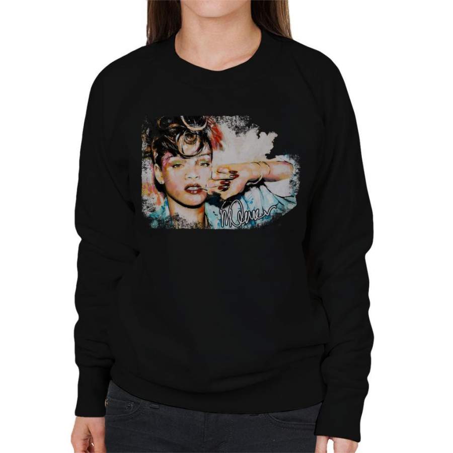 Sidney Maurer Original Portrait Of Rihanna Red Nails Women’s Sweatshirt