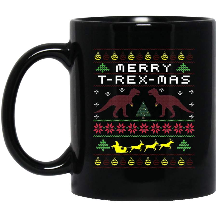 Ugly Christmas T-Rex Mas, Xmas Santa 11 oz 15 oz Black Mug