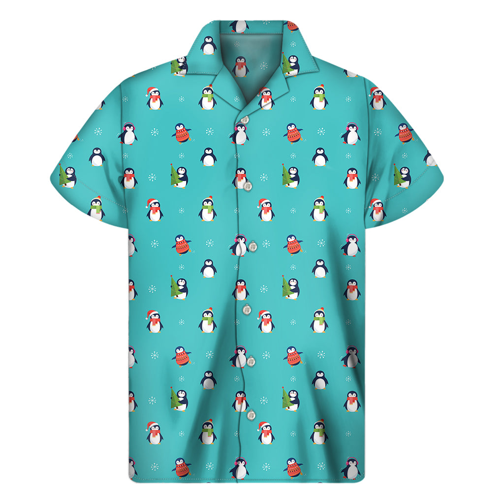 Cute Snowy Penguin Pattern Print Men’S Short Sleeve Shirt