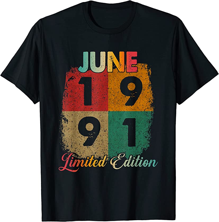 30th Birthday Gifts For Him 1991, Vintage June Retro T-Shirt