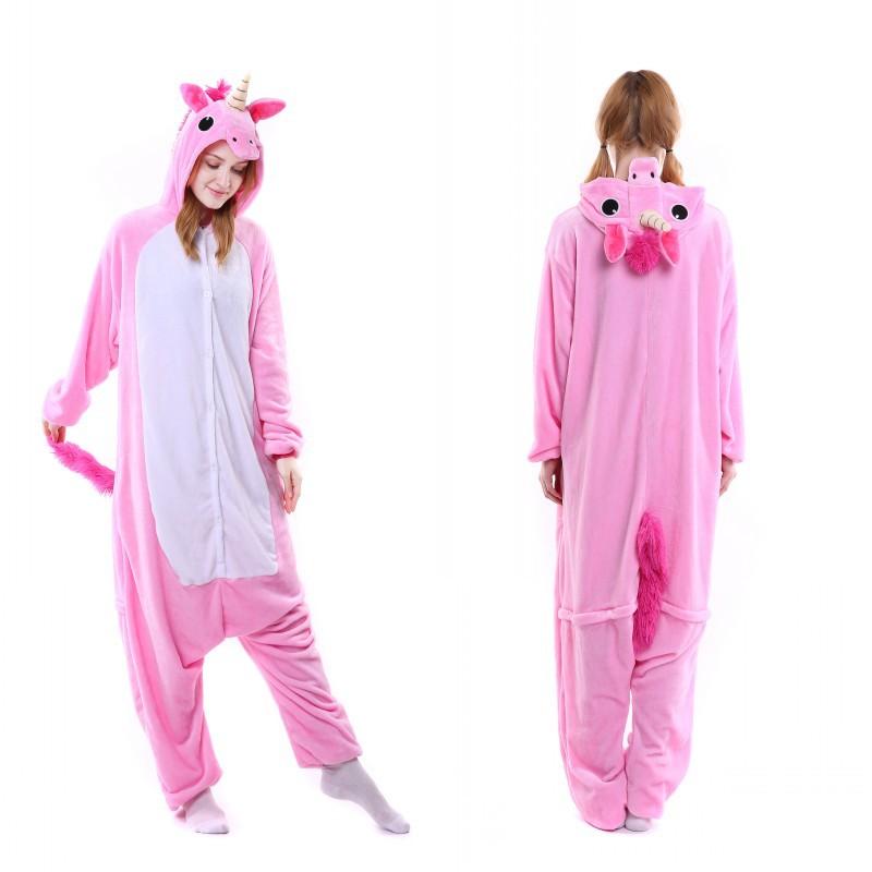 Pink Blue Purple Unicorn Pajamas Animal Onesie Costume Giraffe Adult Pajamas Unisex Flannel Sleepwear Hoodie For Women Men