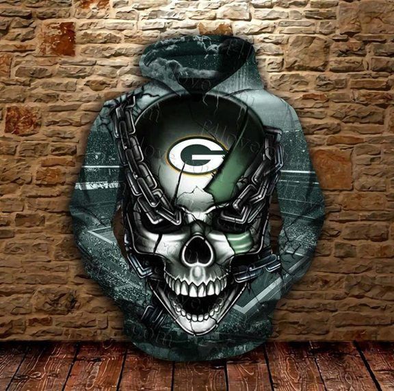 Green Bay Packers Skull 3D Hoodie Sweatshirt For Fans Men Women All Over Printed Hoodie