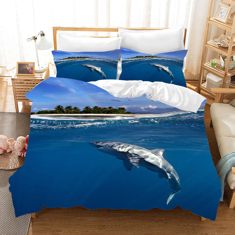 3D Blue Sea Shark Quilt Cover Set Bedding Set Pillowcases 96