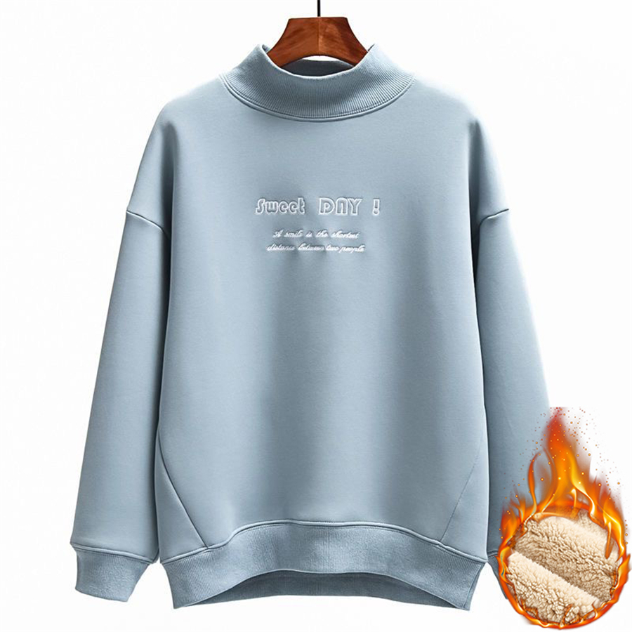 Winter Thicken Sweatshirt Women’s Casual Loose Lambwool Half Turtleneck Pullover Streetwear Warm Tops Fleece Lined Sudaderas alx