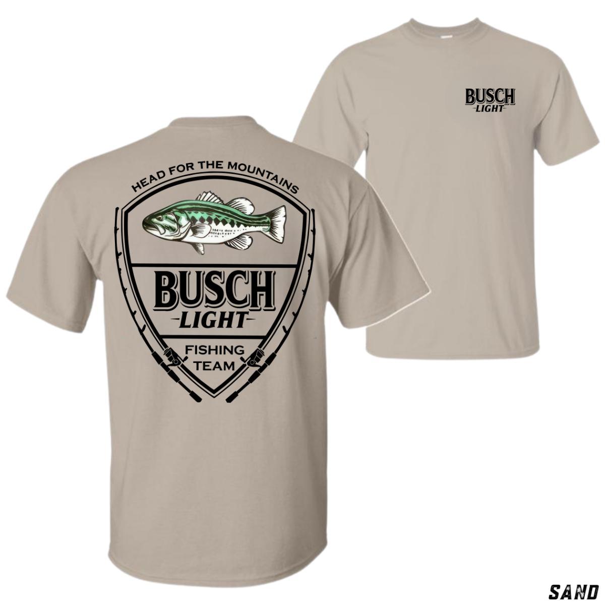 Busch Light Fishing Team T-Shirt, Perch and Rod Graphic Tee,Head For The Mountains Slogan, Perfect For Fishing, Relaxing Days On The Lake, Busch Light Shirt, Dad Gifts Gift For Men