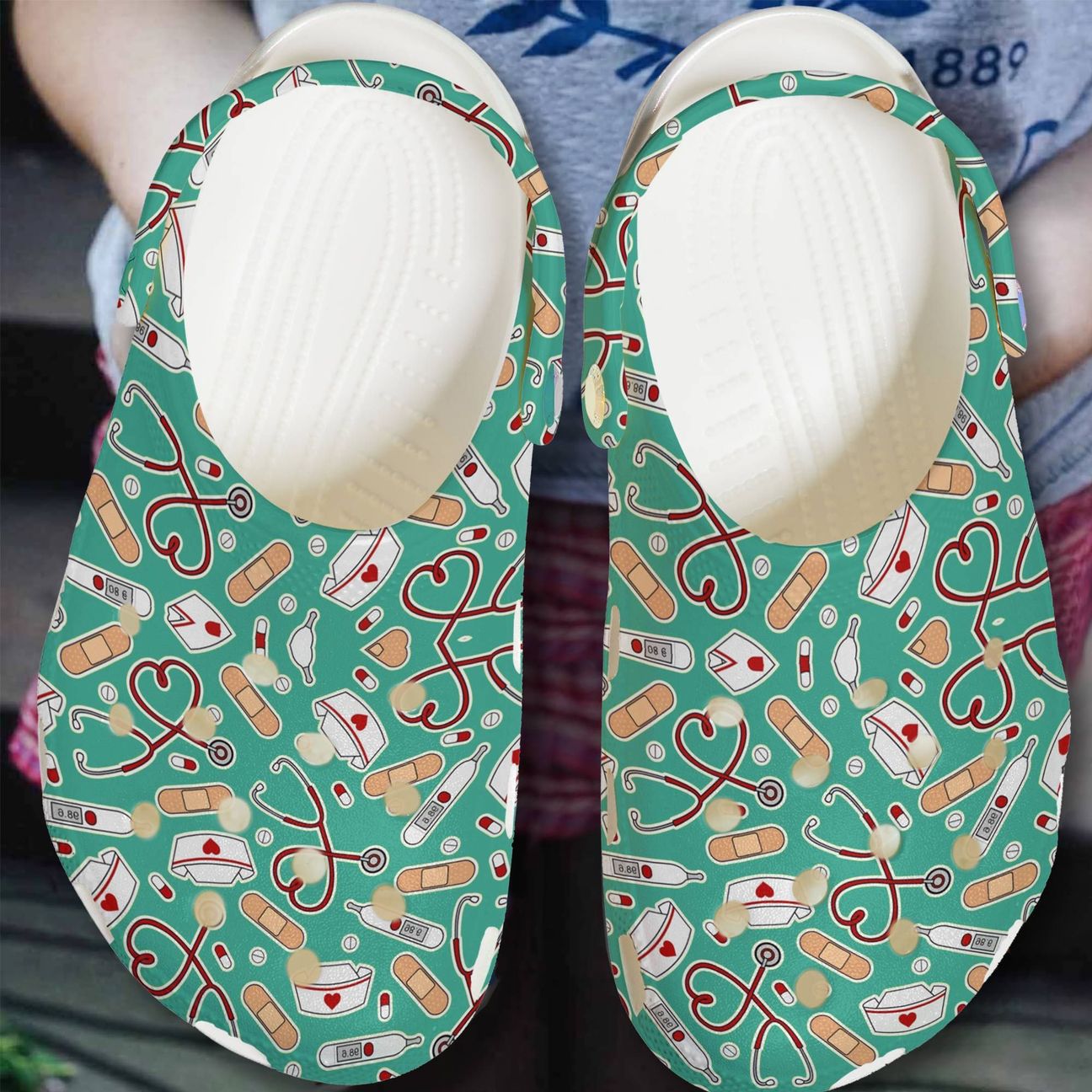 Nurse Personalize Clog, Custom Name, Text, Fashion Style For Women, Men, Kid, Print 3D Whitesole Nurse Pattern