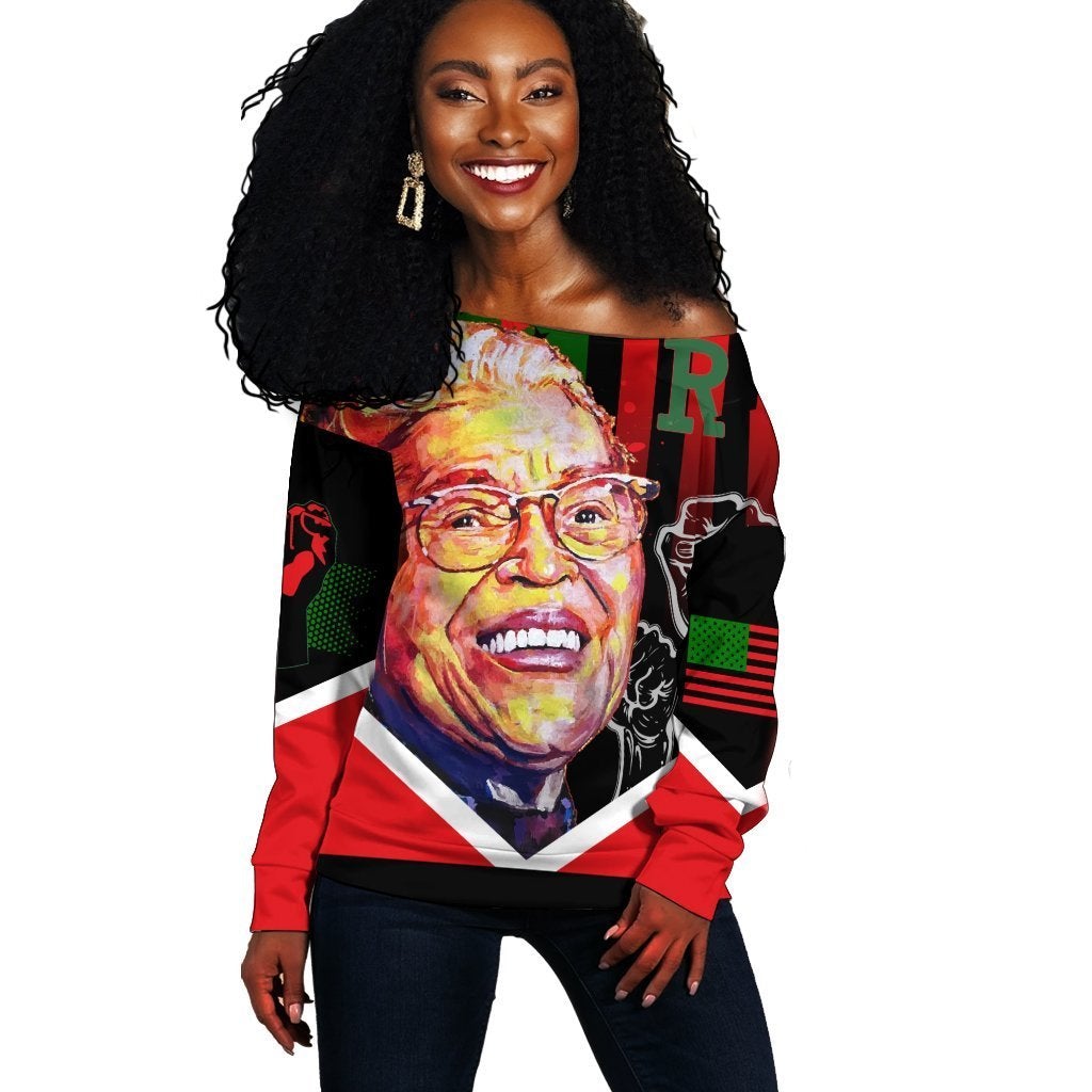 Wonder Print Shop Sweatshirt – African American Flag Rosa Parks Women Off Shoulder