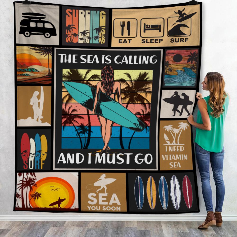 The Sea Is Calling I Must Go Fleece Blanket, Sherpa Blanket, Gift For Parent, Family Member, Friends Gift, Christmas Gift, Home Decor, Home Living