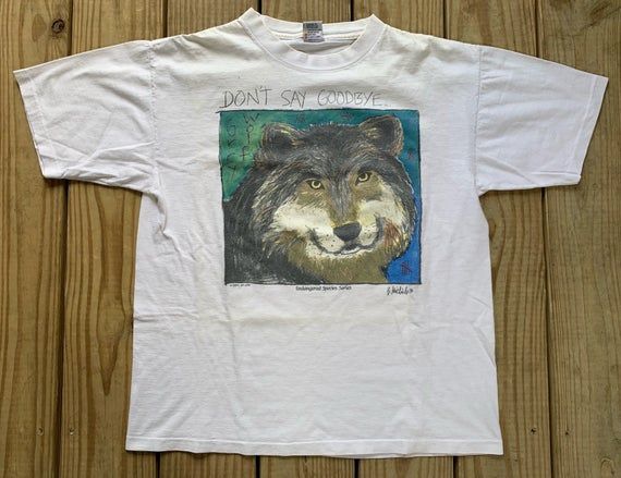 Vintage 90S Gray Wolf Dont Say Goodbye Endangered Species Series White Shirtarge Shirt