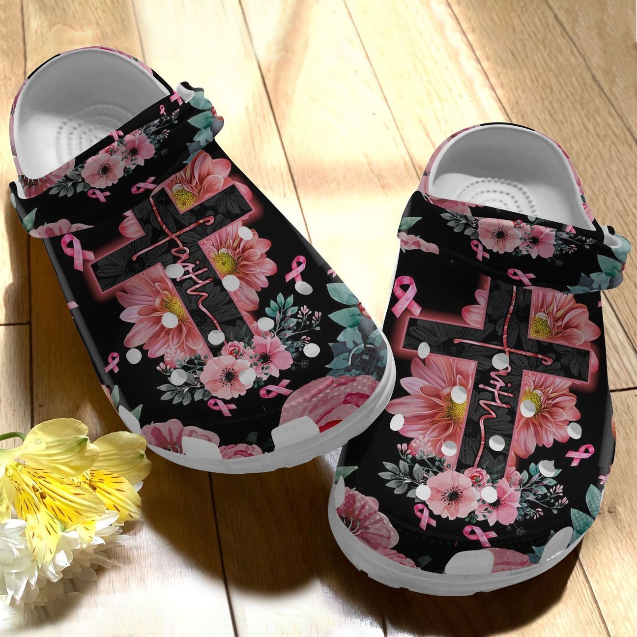 Breast Cancer Personalize Clog, Custom Name, Text, Fashion Style For Women, Men, Kid, Print 3D Whitesole Faith