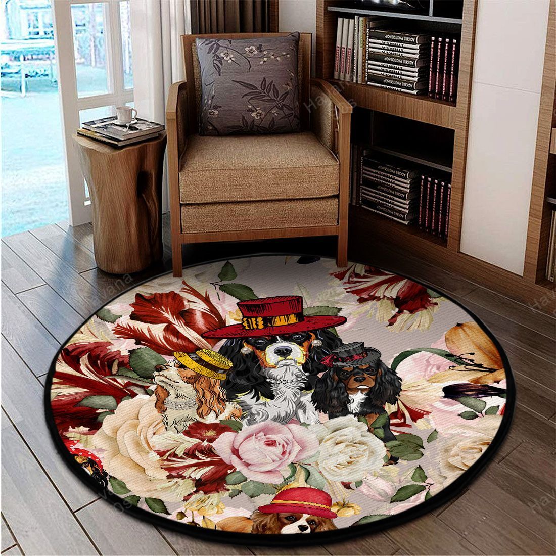 Cavalier King Charles Spaniel Rug Vintage Floral 80s - Area Rugs, Fall Style For Your Home