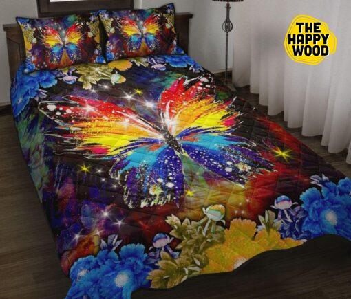 Butterfly Flower Colorful Beauty Quilt Bed Set And Pillow Covers