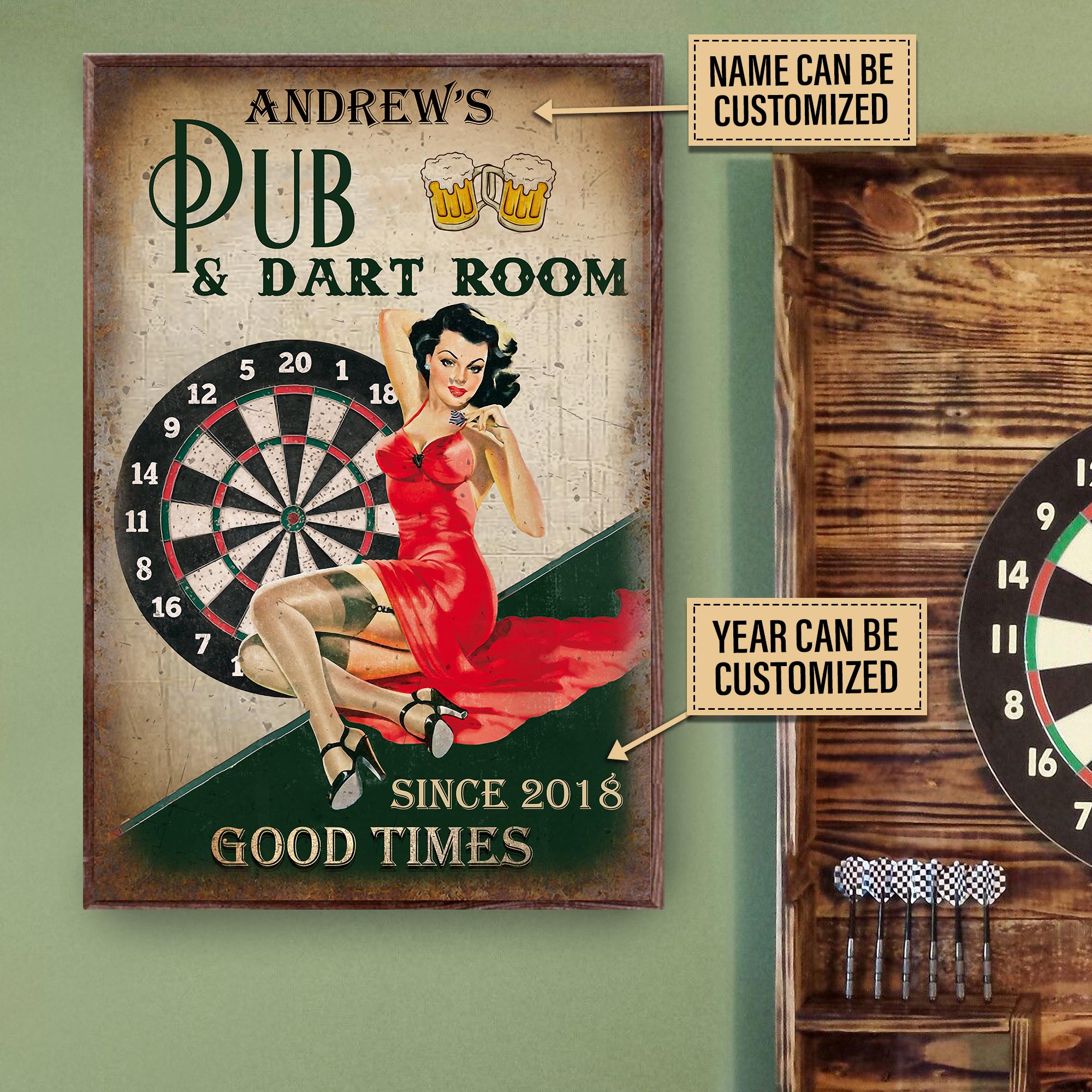 Aeticon Gifts Personalized Dart Room Good Times Canvas Mom Dad Gift Home Decor