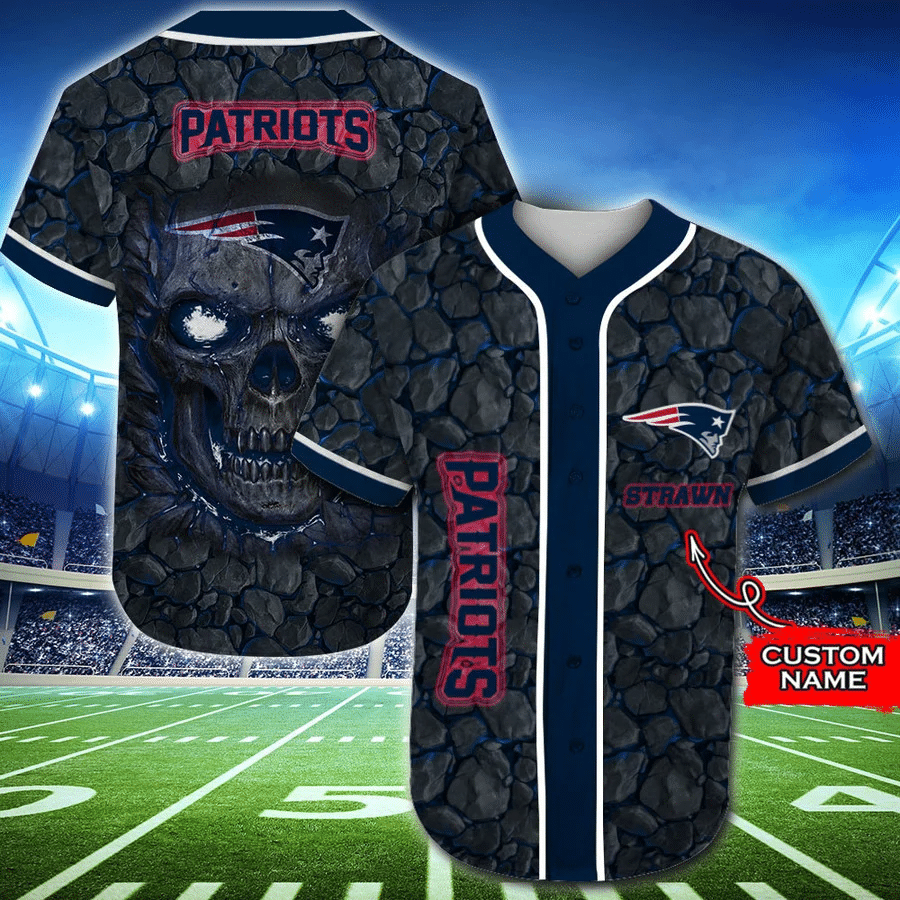 New England Patriots Baseball Jersey Skull Rock Personalized Name