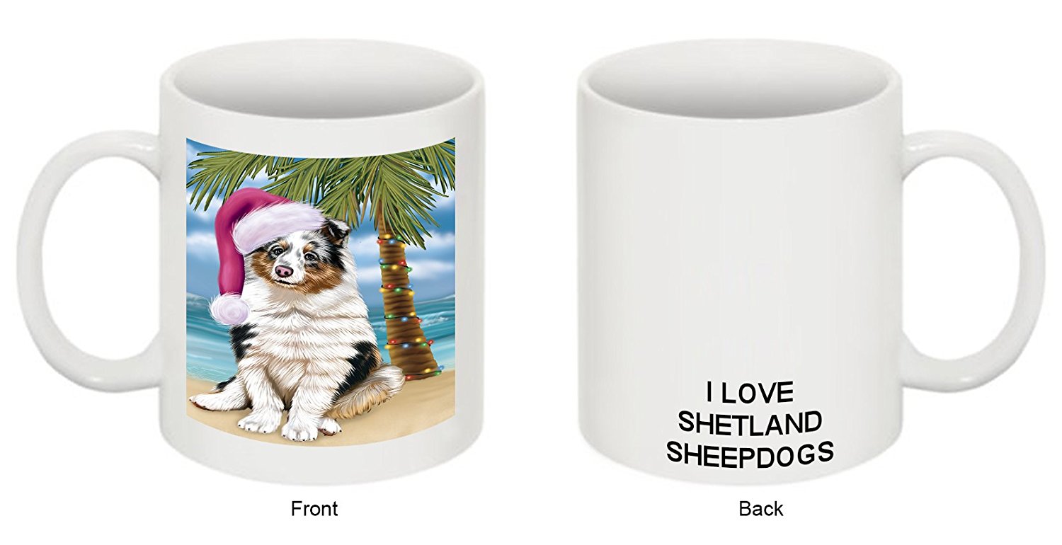 Summertime Shetland Sheepdog Puppy On Beach Christmas Mug Cmg0832